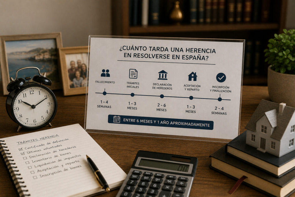 Familia consultando con un abogado cuánto tarda una herencia en resolverse en España