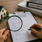 Comprador y abogado revisando las cargas de una vivienda antes de la compraventa