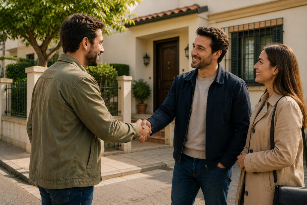 Comprador y vendedor firmando una compraventa de vivienda entre particulares