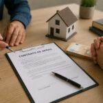 Comprador y vendedor firmando un contrato de arras para una vivienda