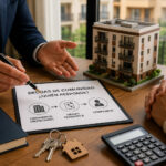 Comprador revisando certificado de comunidad antes de adquirir una vivienda