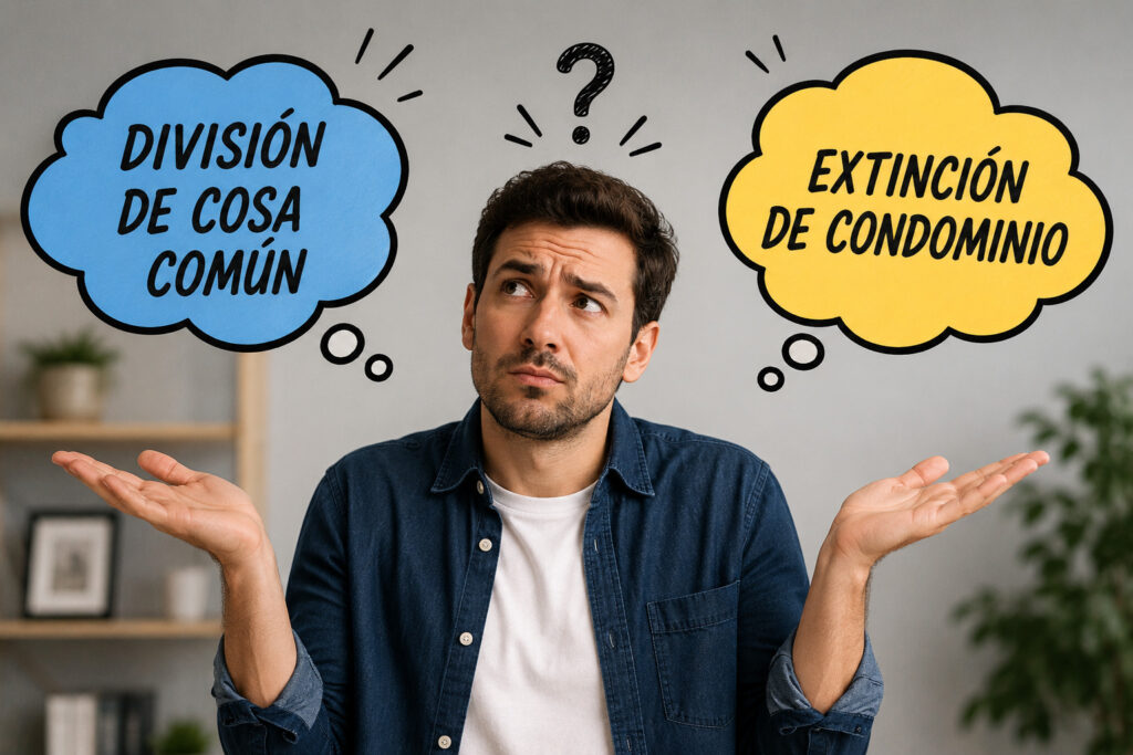 Persona dudando entre división de cosa común y extinción de condominio