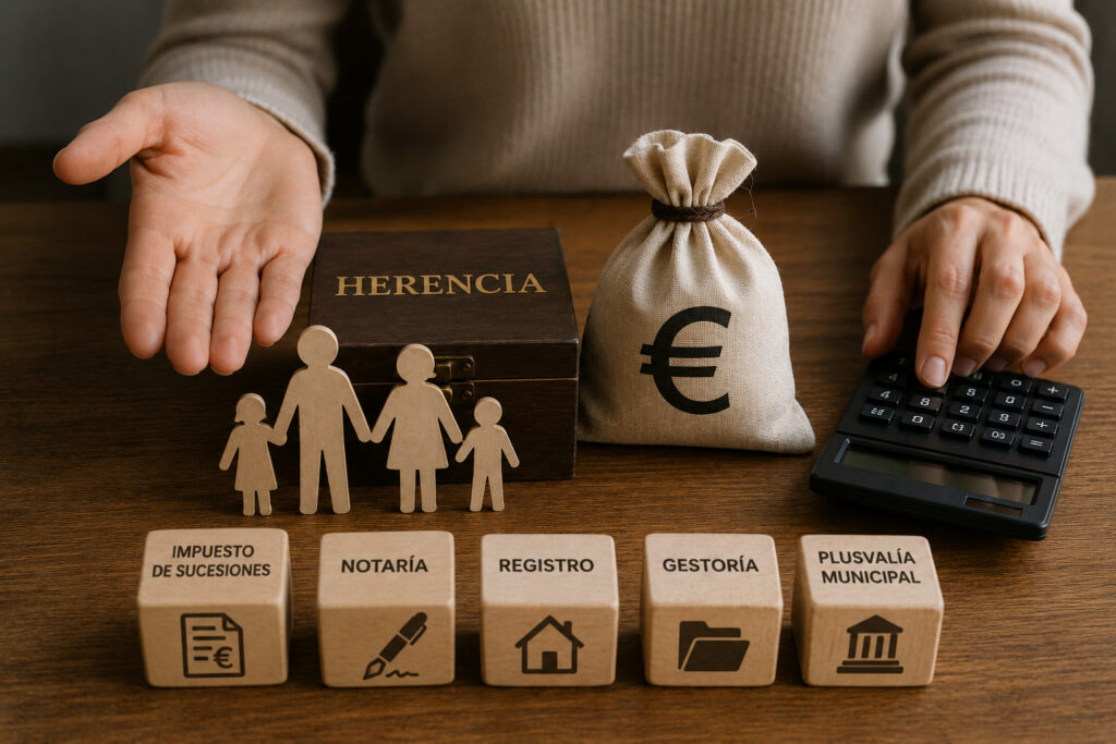 Herederos revisando los gastos y la documentación de una herencia