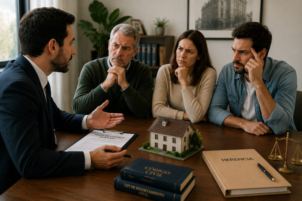 Herederos analizando la venta de una vivienda heredada sin acuerdo en Sevilla