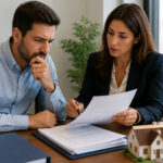 Comprador y abogado revisando la documentación registral de una vivienda antes de la compraventa