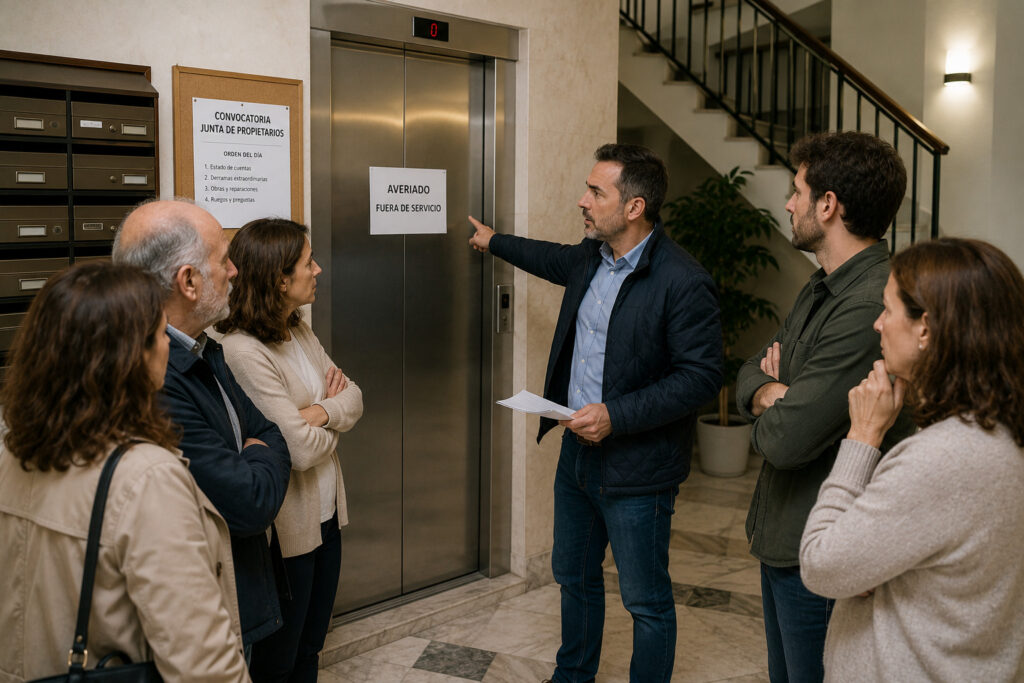 Propietarios revisando una derrama extraordinaria aprobada por la comunidad de propietarios