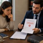 Comprador y abogado revisando un contrato de arras tras la denegación de la hipoteca